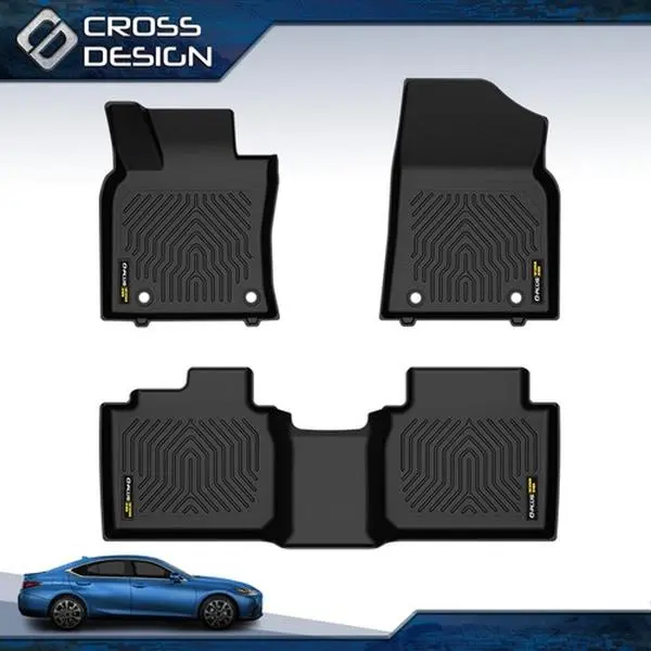 CROSSDESIGN TPE Car Floor Mats - All-Weather  for 2018 Lexus ES200, 1st & 2nd Row Black Car Accessories, Dust-Mud-Liquid Protection, Family-Focused Safety Support, Car Floor Mat