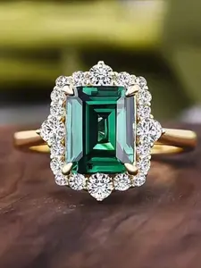 Women's Princess Green Zircon Ring, Emerald Cut Solitaire Ring, Valentine's Day Christmas Gift, Bridal Wedding Engagement Jewelry, Daily Wear Decorative Accessories