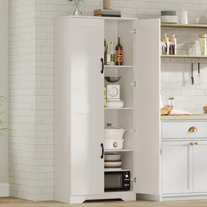 GAOMON Tall Pantry Cabinet, 60" Kitchen Pantry Storage Cabinet with 2 Doors and Adjustable Shelves, Freestanding Kitchen Cabinet, Cupboard for Dining Room, Bathroom, Living Room, Antique White