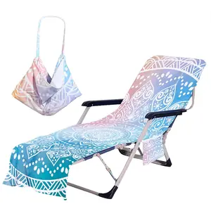 Beach Chair Cover with Side Pockets Thick and Quick Dry Chaise Lounge Chair Towel Cover for Sun Lounger Pool Sunbathing Garden Beach Hotel No Sliding (Blue)