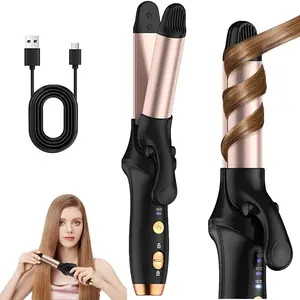 Wireless Rechargeable Curling Iron, Mini 2-In-1 Hair Straightener and Curler, 4000mah Battery, Travel-Friendly for Long & Short Hair, Rose