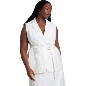 ELOQUII Women's Plus Size Floral Jacquard Belted Vest