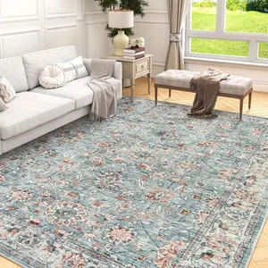 Washable Terracotta Large Rugs for Living Room,Non Slip Floral Nursery Throw Mat Ultra Thin Soft Rugs for Bedroom Playroom Dinning Room