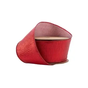 2 1/2" Wired Ribbon | Red Metallic Pleated | 10 Yard Roll