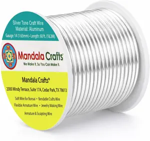 Mandala Crafts 14 Gauge Anodized Aluminum Craft Wire 60 FT Silver Tone Flexible for Jewelry Making Bonsai Armature Crafting Sculpting