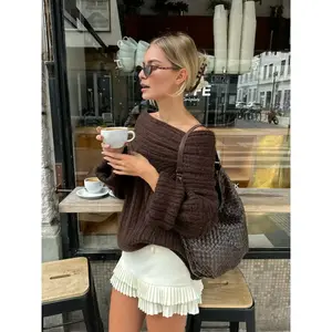 Women’s Autumn & Winter One-Shoulder Long-Sleeve Knit Top, Fashionable Loose-Fit Off-Shoulder Sexy Style Sweater Pullover Knitwear