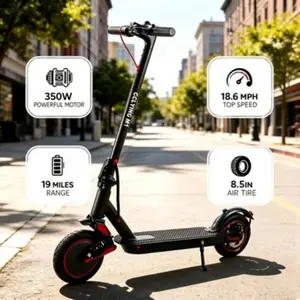 Electric Scooter, 350W Motor E-Scooter with 42V 7.5Ah Lithium Battery, 18.6MPH Max Speed, Dual Brakes, 100kg Max Load, Portable Urban Commuter Scooter with LED Lights & Kickstand