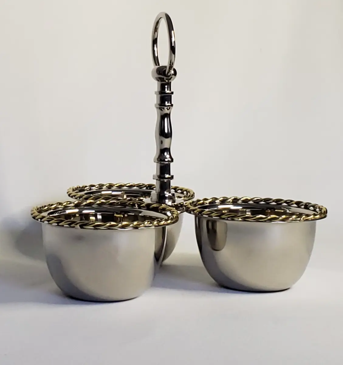 Jiallo 71923 Silver Stainless Steel Triple-Nut Bowl with Twisted Border, Kitchen Tableware, Bowls