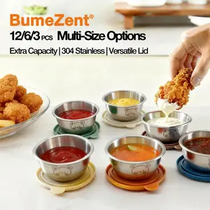 BumeZent 12/6/3 PCS Upgraded 2oz/60ml 304 Stainless Steel Sauce Cups with Upgraded Leak-Proof Lids for Salad Dressing BBQ Sauces Cheese Ketchup Dips Perfect for Christmas Gifts Parties Picnics Lunchboxes and Everyday Kitchen