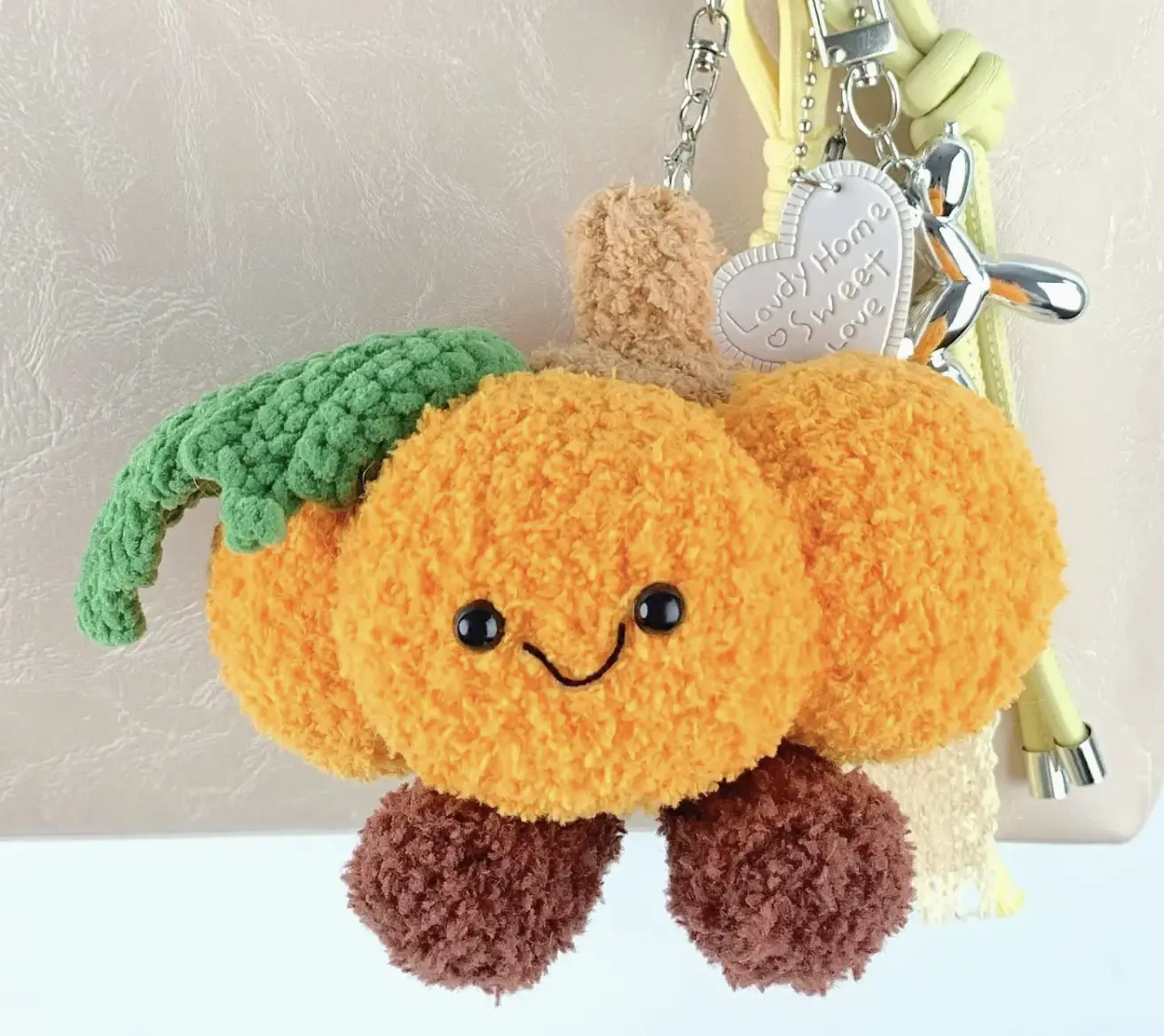 Handmade Crochet Pumpkin Keychain | Cute Pumpkin Backpack Charm | Fall Plush Bag Charm