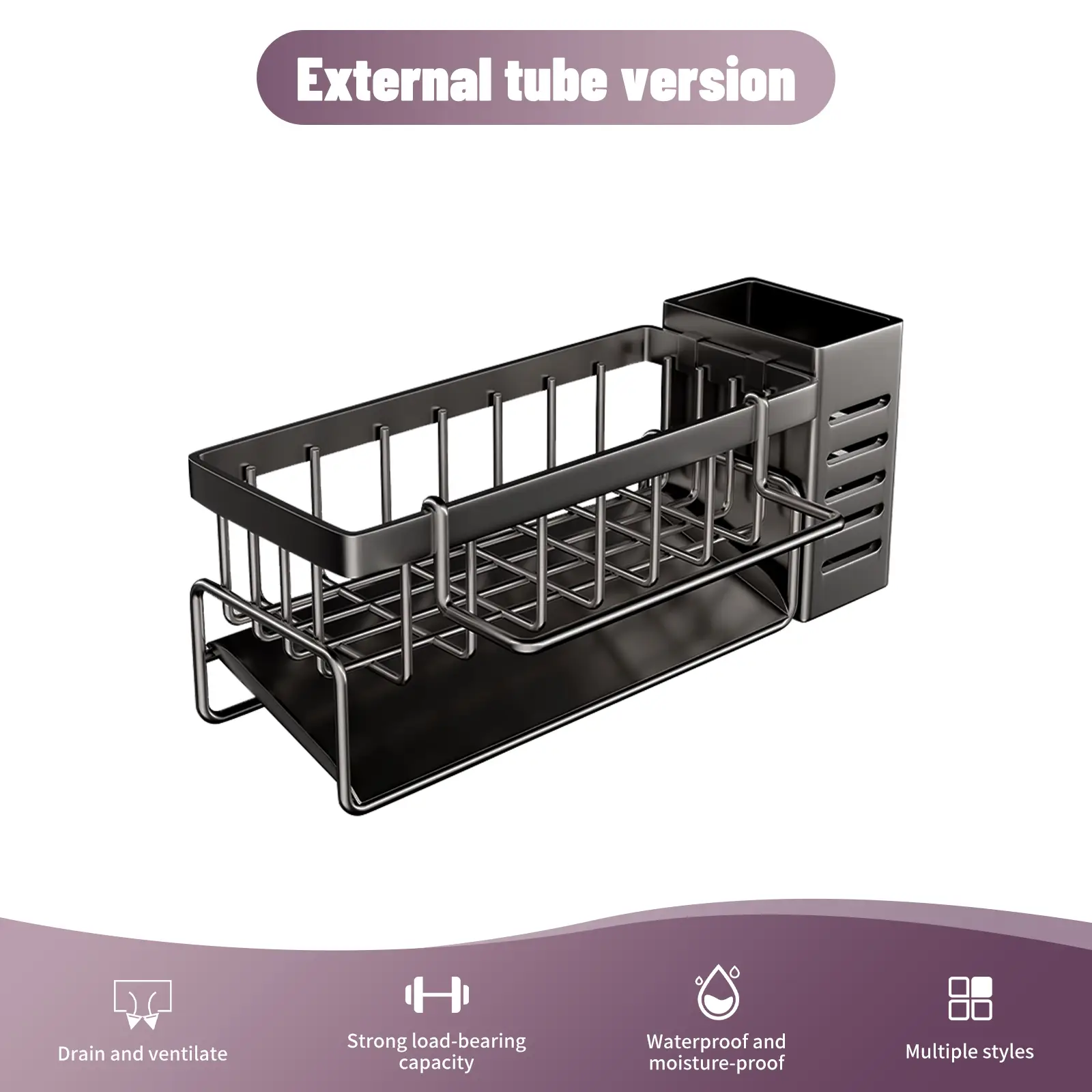 Kitchen Sink Sponge Drain Rack, Self Drain Kitchen Sink Organizer, Sink Rack, Holds Dishwashing Brush Rag Soap Brush Washing Accessories, Baskets and