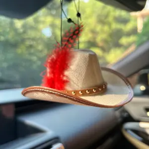 Red Feathered Cowboy Hat Car Ornament