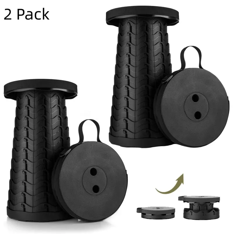 2-Pack Value Armless Backless Collapsible Single Seat Chair, 400lbs Max Weight, 2.54lb Lightweight ABS Construction, Sturdy Round Base, 120-Segment Fish Scale Telescoping Stool, 10" Compact Pack Flat Storage, Ideal for Adult Fishing Camping