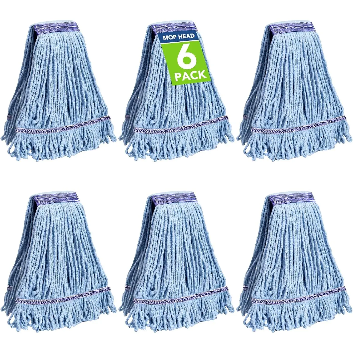 6 Pack Commercial Mop   - Heavy Duty Mop  for General and Floor Cleaning | Industrial Wet Mops | Washable Refill, , Looped End Mopheads | Hardwood, Concrete