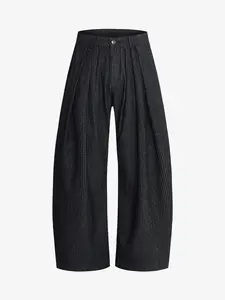 Vintage Pinstripe Pleated Wide-Leg Barrel Pants