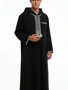 Muslim Traditional Boy Hooded Djellaba, Embroidery Long Sleeve Zipper, Side Pockets, Comfortable Fashion, Daily Wear, Party, Special Occasions