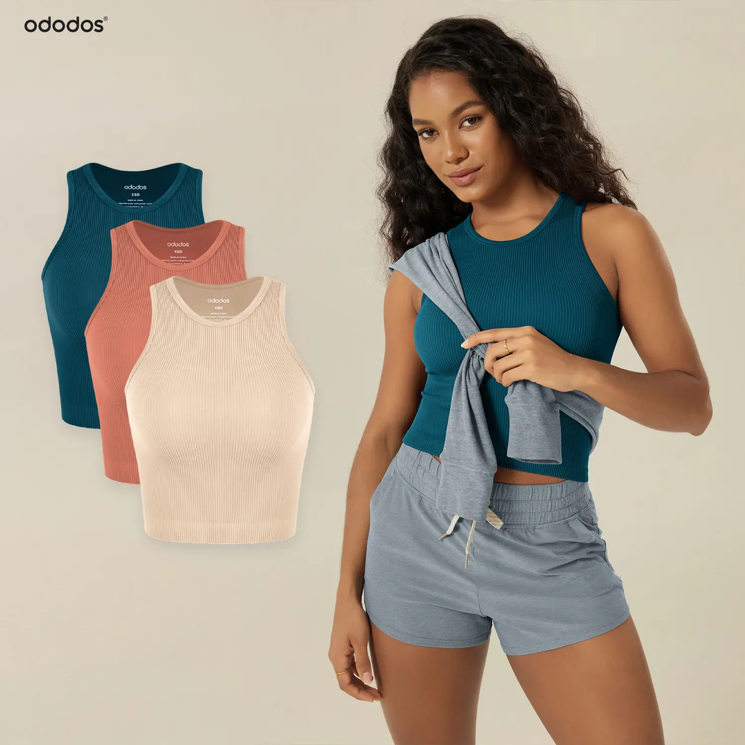 ODODOS 3-Pack Seamless Tanks for Women Ribbed Soft High Neck Tops