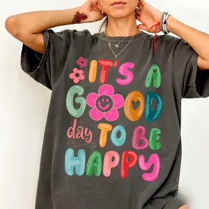 Comfort Colors It’s a Good Day to Be Happy T-Shirt, Positive Inspiration Graphic Tee, Retro Boho Hippie Shirt, Mental Wellness Aesthetic Unisex Gift