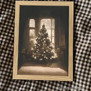 Retro Style Indoor Christmas Tree Art Painting, Modern Aesthetic Design Wall Decor for Living Room & Bedroom, Winter Home Decoration Gift Idea, Unframed Wall Art
