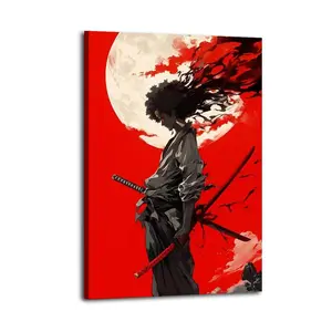 African Samurai Artistic Wall Decor, Waterproof Canvas Poster, Cute And Vibrant Poster for Bathroom, Living Room, Bedroom, Dorm, A Perfect Gift Idea for New Year Home Decor