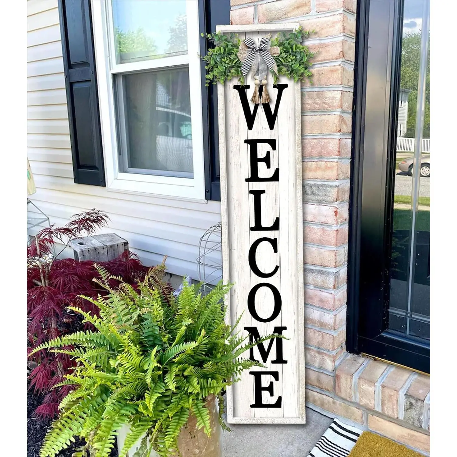 Standing Welcome Sign for Front Porch (White)