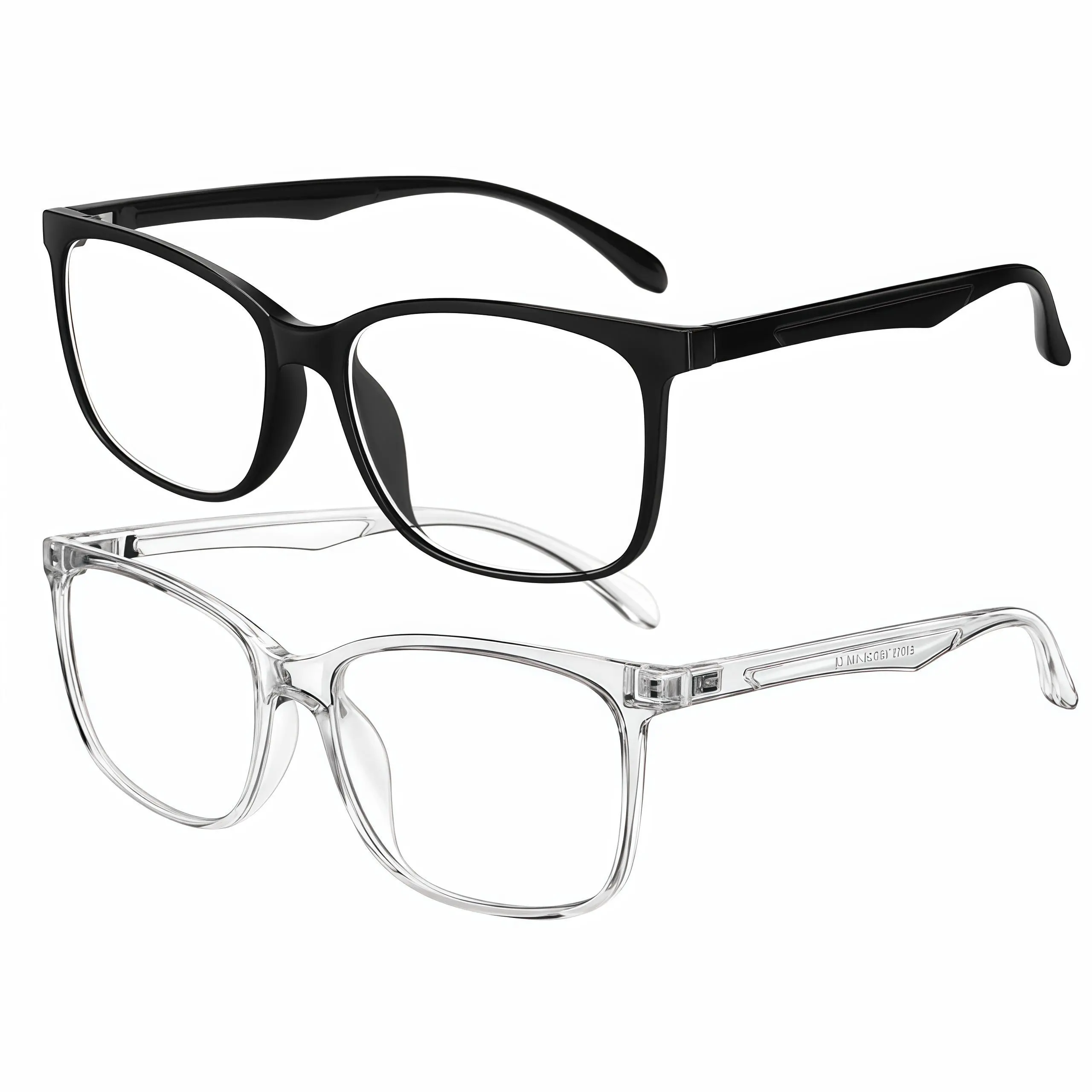 Unisex 2-Pack Polycarbonate Full Rim Ultra-Light TR Eyeglass Frames, Classic Square, Comfortable No-Pressure Fashion Eyewear for Office/Outdoor, Essential Travel Accessory
