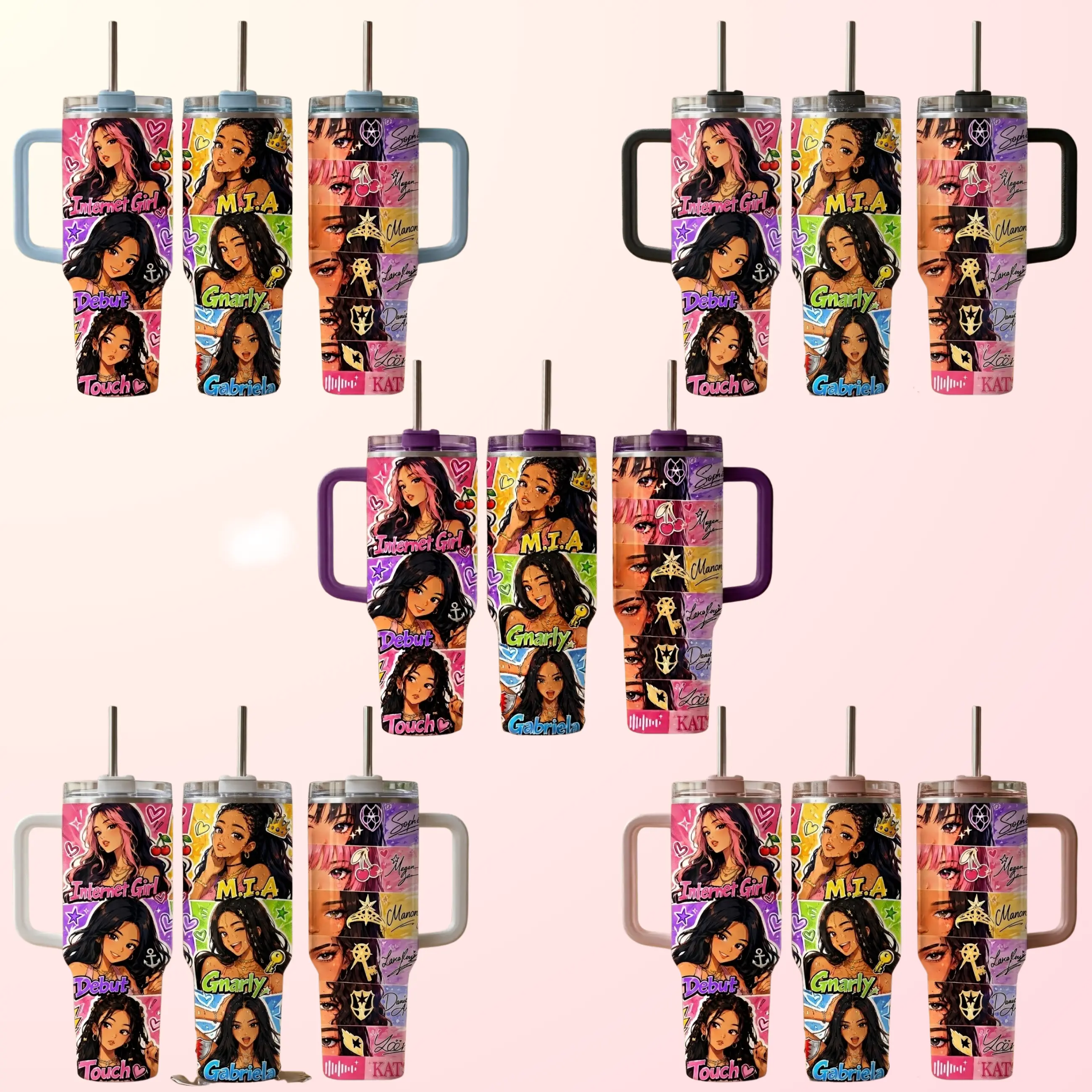 Katseye Custom Tumbler 40 oz 30 oz Tumbler With Handle ,Vintage-style girl group printed Tumbler , Kpop group Tumbler