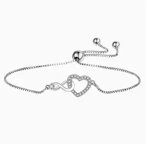 【Elegant】A heart-shaped adjustable silver bracelet