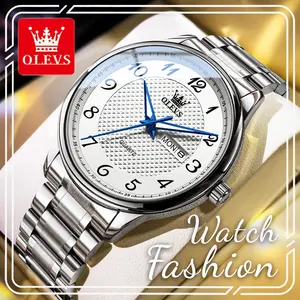 OLEVS 5667 Analog Men's Quartz Watch - 41mm Alloy Case, Bold Number Textured Dial, Day & Date Display, Backlit Luminous Hands, 30M - 50M Waterproof, Stainless Steel Clasp, Casual Business Wristwatch, Premium Daily Gift for Him