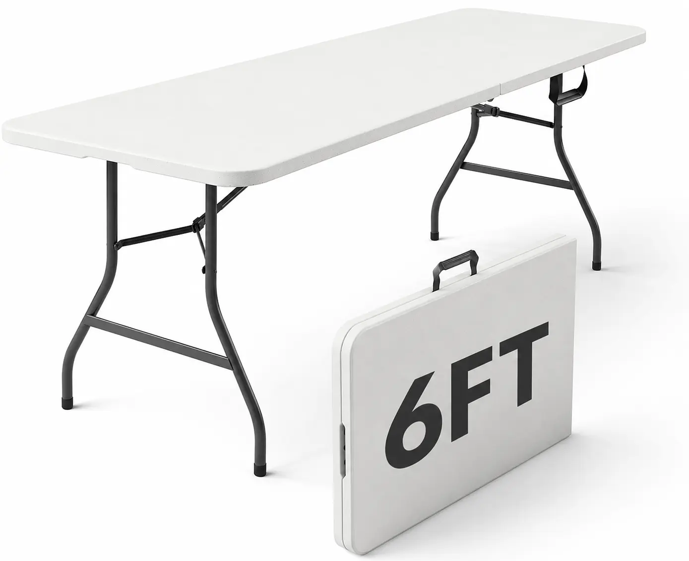 6FT / 4FT/ 30in Plastic Folding Table, Heavy-Duty Fold-in-Half Portable Table with Built-in Carrying Handle & Steel Legs, Lightweight Indoor Outdoor Picnic Table for Party, Dining, Camping, Wedding, Events, Utility, White