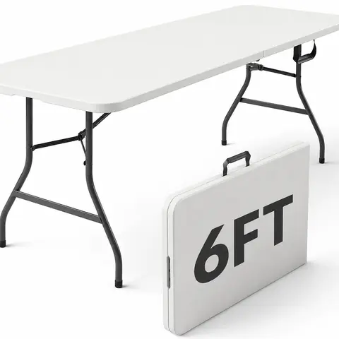 6FT / 4FT/ 30in Plastic Folding Table, Heavy-Duty Fold-in-Half Portable Table with Built-in Carrying Handle & Steel Legs, Lightweight Indoor Outdoor Picnic Table for Party, Dining, Camping, Wedding, Events, Utility, White