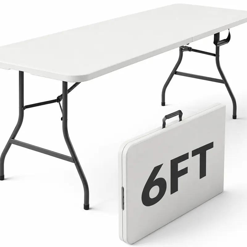 6FT / 4FT/ 30in Plastic Folding Table, Heavy-Duty Fold-in-Half Portable Table with Built-in Carrying Handle & Steel Legs, Lightweight Indoor Outdoor Picnic Table for Party, Dining, Camping, Wedding, Events, Utility, White