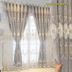 European Style Double Layer Curtain Set, Heavy Curtain, Home Decoration Curtain, Elegant Drapery Design for Living Room & Bedroom, Durable Fabric Material