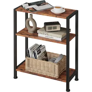 3-Tier Small Slim Side End Table Nightstand for Narrow Spaces Living Room Bedroom Office Rustic Brown