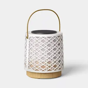 Rattan Battery/Solar LED Outdoor Small Lantern Heathered White - Threshold