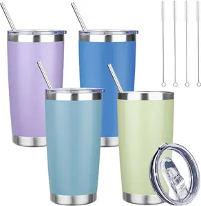 20 Oz Tumbler with Lids and Straws, Stainless Steel Insulated Travel Coffee Mug, Double Wall Vacuum Insulated Tumblers, Powder Coated Coffee Tumbler for Cold & Hot Drinks (Mix Color-1) YEBTS Life