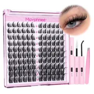 Natural Lash Clusters Kit Spiky Cluster Eyelash Extension Kit 120 Pcs CC Curl Eyelash Clusters 10-16MM Wispy Individual Lashes Kit with Lash Bond and Seal and Eyelash Tweezers by Mavphnee