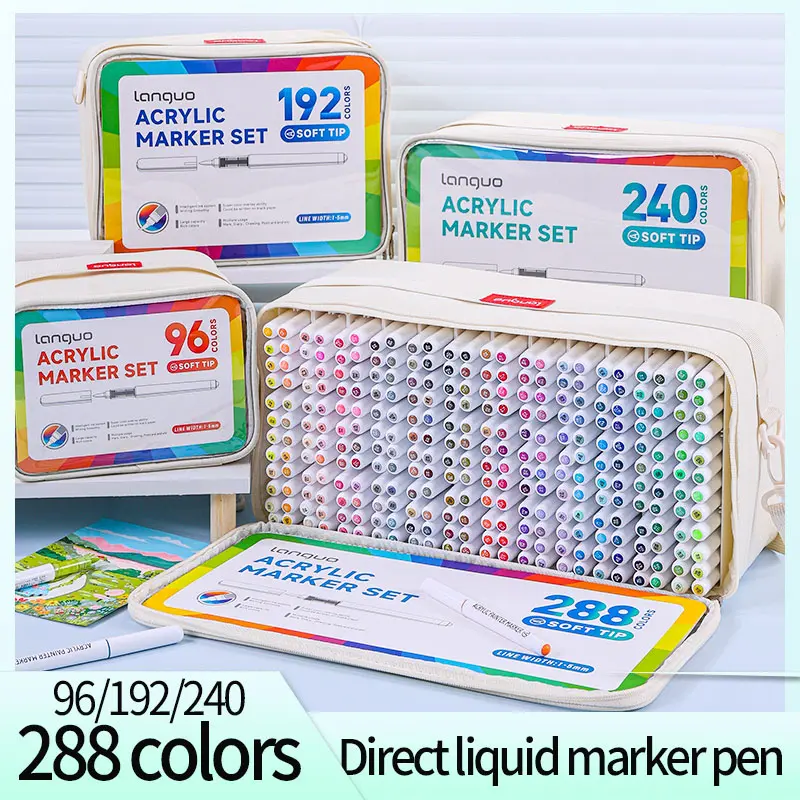 Lang Guo 288 Color Acrylic Paint Marker Pen Set, Paint Pens Markers, Art Drawing, Soft Brush Tip Marking Bag, Fabric Wood Stone Canvas Glass Egg Rock Painting DIY Crafts Art Supplies