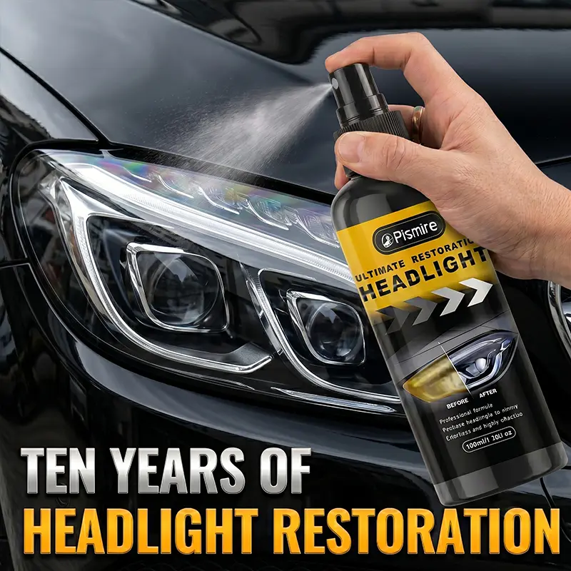 100ml Automotive Headlight Cleaning Spray, 3.38fl oz, No Polishing Required, Eliminates Yellowing Dullness Haziness, Restores Shine, Enhances Visibility, Supports Nighttime Visibility, Long-Lasting Clarity, for Car Washing & Maintenance Paint Care