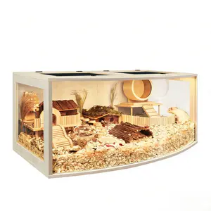 PROLEE Curved Window Hamster Cage Chewproof, 32"L x 15.8"W x 16"H Inches, Large Hamster Cages and Habitats, Openable Top with Curved Design Solid Built, Access for Hamster Gerbil Mouse