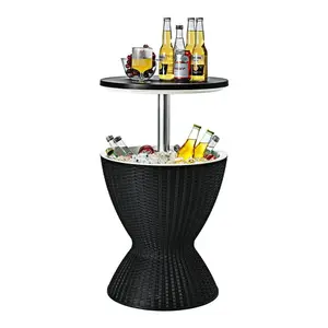 Pinehome Outdoor Cool Bar Table, 8 Gallon Beer and Wine Cooler, All-Weather Patio Bar Tables, Height Adjustable for Deck Pool Party