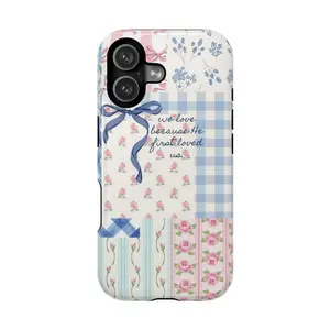 Christian Gingham Floral Phone Case – 'We Love Because He First Loved Us’ – Cute Faith-Based Design for Teens & Women Cover for iPhone 17 Air promax case 16 15 14 13 12 11 Plus Shockproof Protetive Cover screen protector Samsung S22 S23 S24 S25,Ultra Plus