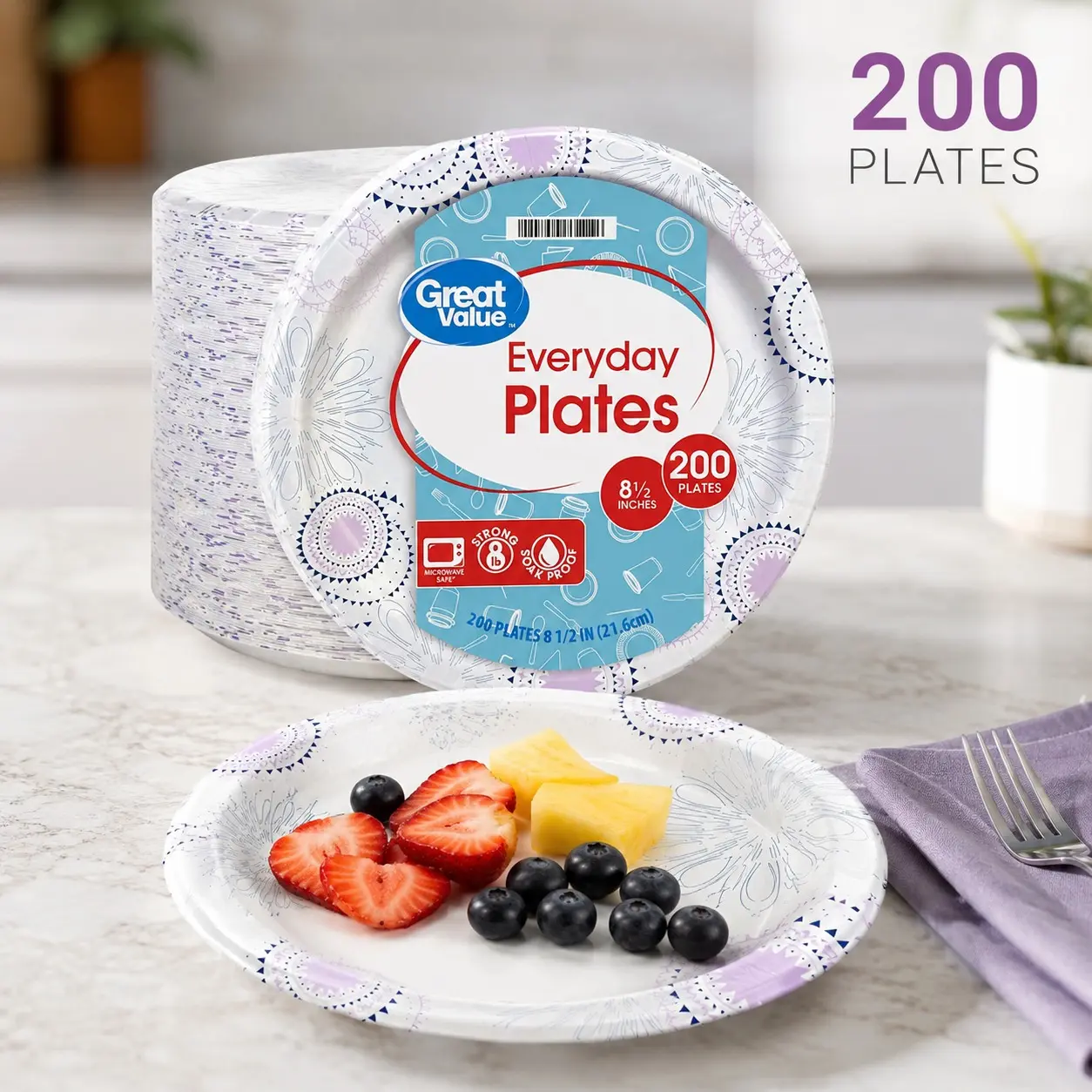 Great Value Disposable Paper Plates, 8.5 in, 200 Count
