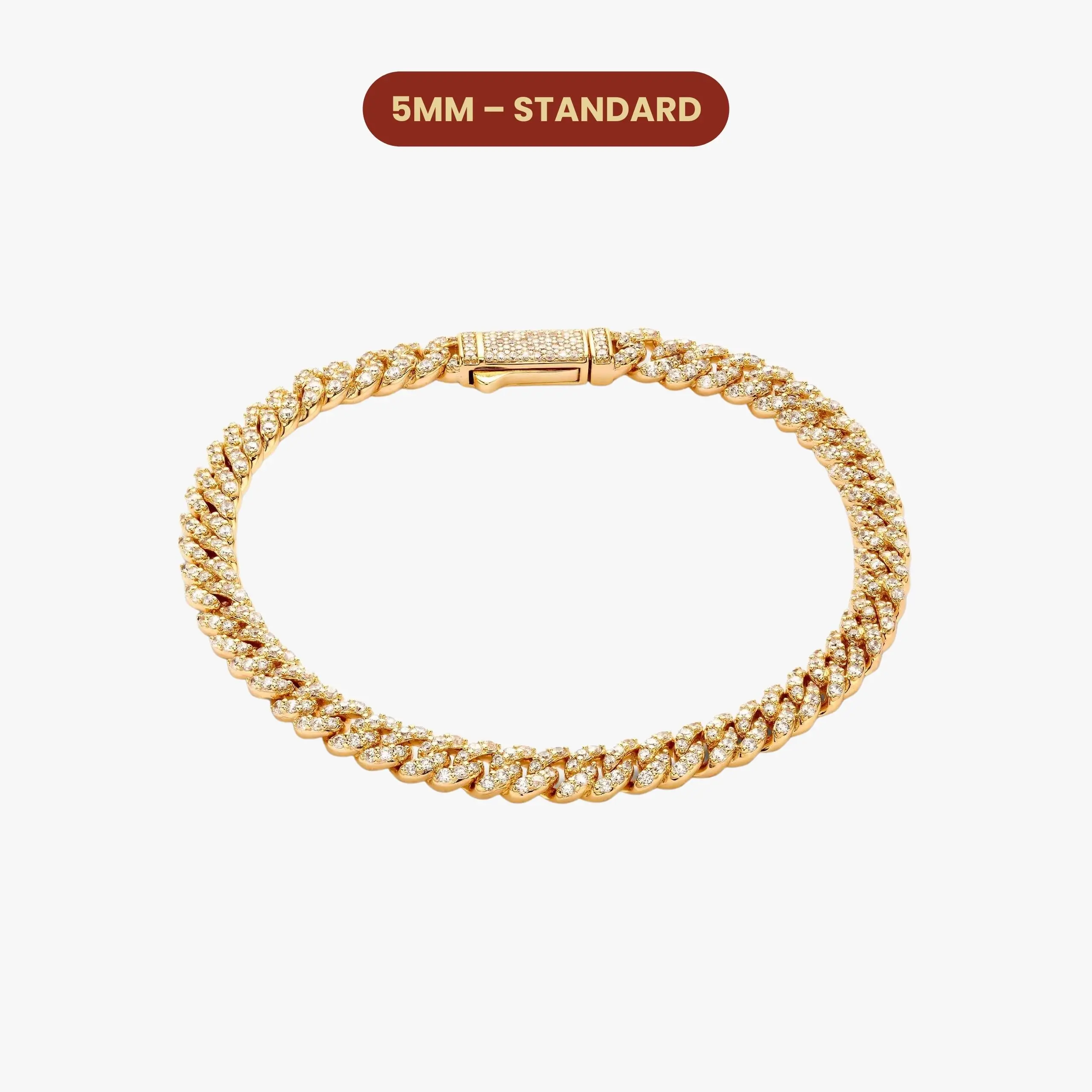 JAXXON Iced Out Cuban Link Bracelet 5mm - Gold - Pavé Diamond Simulants - Box Clasp JAXXON Iced Out Cuban Link Bracelet 5mm - Gold - Pavé Diamond Simulants - Box Clasp