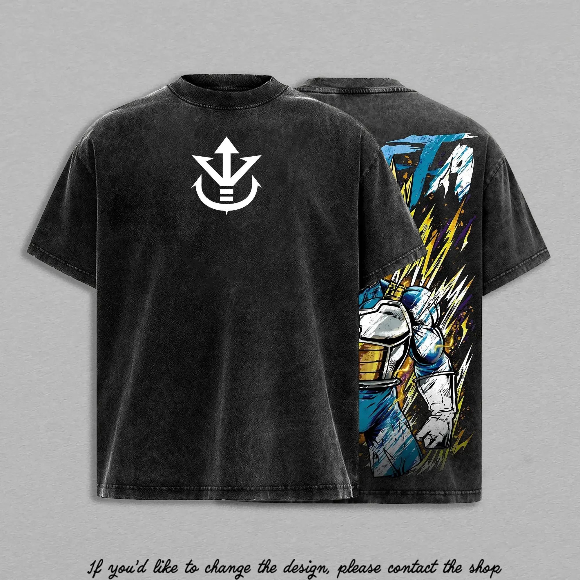 Men's Round Neck Short-Sleeve Lightweight Washed Heavy Cotton Graphic Tee, Golden Saiyan Warrior Prince Super Power Anime Fighter-Inspired Tops, Menswear Streetwear with Cool Back Dragon Hero Design