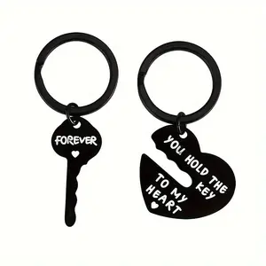 2pcs/set Engraved Stainless Steel Heart-Shaped Lock Couple Keychain - Durable, Romantic Gift for Boyfriend Girlfriend, Expressing Eternal Love, Perfect for Valentine's Day, Birthday, Anniversary, and Other Special Occasions