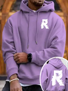 Unisex Casual Fall Winter Long Sleeve Sweatshirt with Artistic R Letter Print, Loose Fit Street Style in Faded, Perfect for Everyday Wear