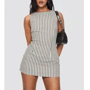 Brown striped jumpsuit - Women's flowing jumpsuit with pockets, comfortable one-piece casual wear made of breathable fabric in summer