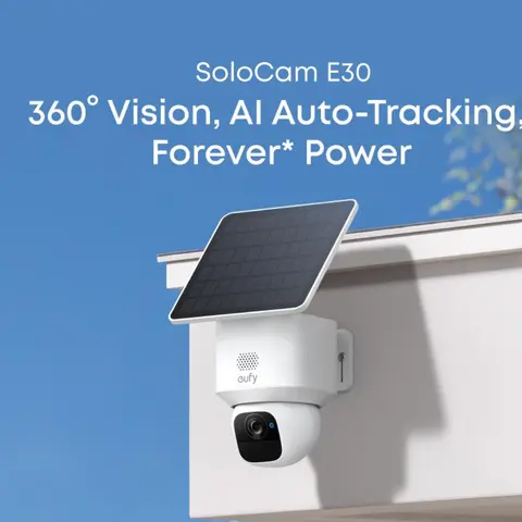 eufy Security SoloCam E30 Solar-Powered Wireless Outdoor Camera, 360° Pan, 2K Clarity, HomeBase S380 Compatible, No Monthly Fee, Micro SD Support, AI Tracking, AI Auto Lock Records Moving Targets, Smart Home Gadgets, Night Vision Security Systems