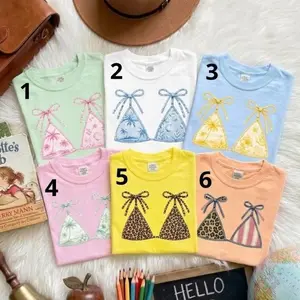 Comfort Colors Trendy Summer Bikini Shirt Bundle, Preppy Swimsuit Leopard Patchwork T-Shirt, Retro Lake Girl Graphic Tee Gift for Her Tops Womenswear